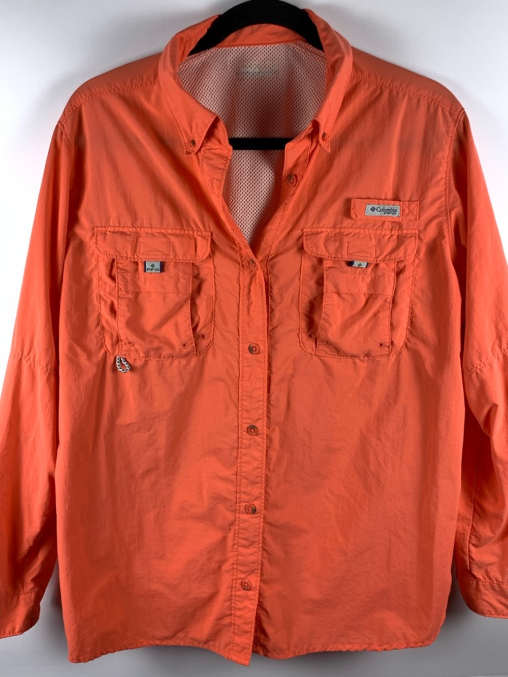Columbia PFG Orange Fishing Shirt Long Sleeve Vented Womens XL Mens L